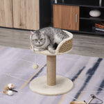 Cat tree climbing tree scratching post design toy hanging pom-pom + plush platform 40 x 40 x 49 cm beige sisal