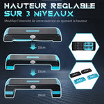 Stepper aérobic fitness hauteur réglable 3 niveaux surface antidérapante 78 x 28 x 20 cm noir et bleu