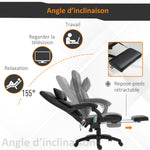 Fauteuil de bureau manager massant repose-pied + tétière intégrés dossier inclinable hauteur réglable 68 x 79 x 104-112 cm noir