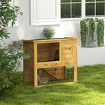 Clapier à lapin en bois 2 étages avec 3 portes plateau coulissant rampe toit bitumé 85 x 50 x 80 cm jaune
