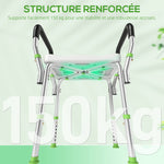 Tabouret de douche pour personnes âgées et handicapées avec accoudoirs, hauteur réglable, patins antidérapants, vert