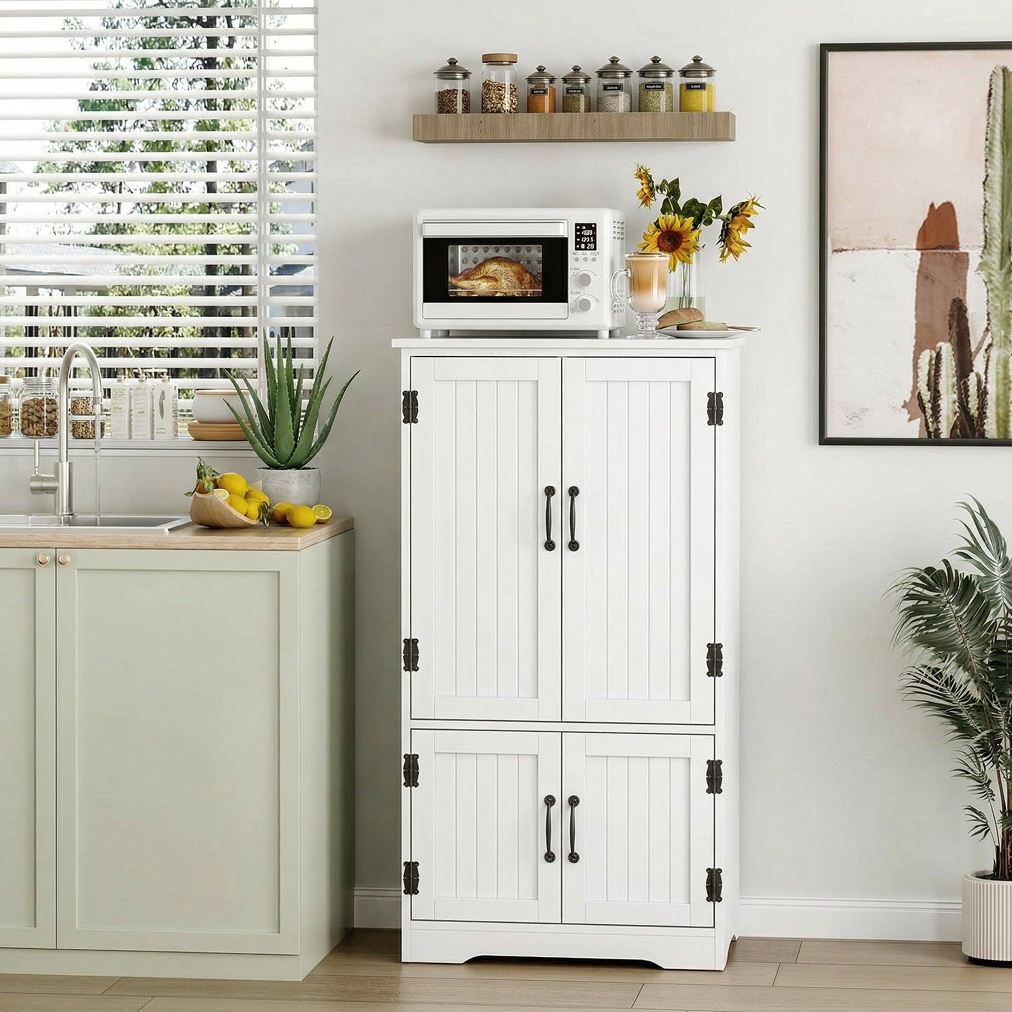 Aparador de cocina mueble de cocina contemporáneo con almacenamiento múltiple, 2 armarios, 3 estantes, 60 x 30 x 123 cm, blanco