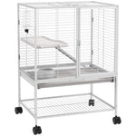 Cage pour petits animaux sur roulettes 2 niveaux avec 2 portes, 1 rampe, 1 étagère de rangement 61,5 x 44,5 x 86 cm gris
