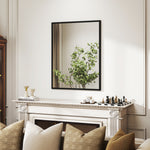 Miroir mural rectangulaire 90 x 70 cm, cadre en bois noir, idéal pour la salle de bain, salon ou chambre