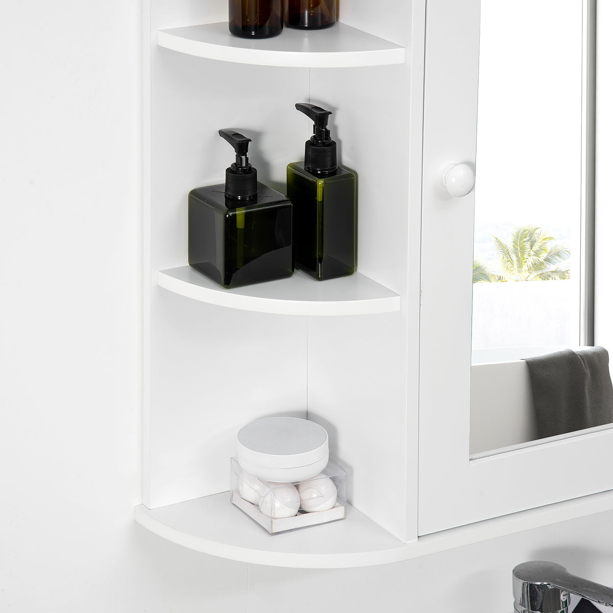 Armoire Murale avec Miroir Salle de Bain Meuble Miroir avec Rangement Toilettes 1 Porte + étagères latérales
