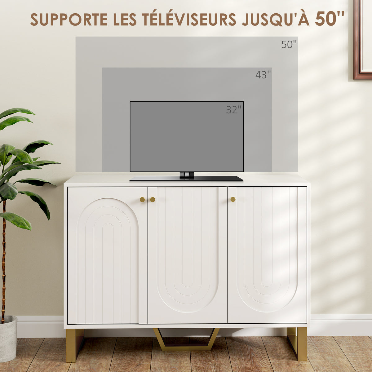 Buffet de salon avec placard à portes et étagère réglable, 106,5 x 35 x 77,5 cm, blanc