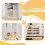 Barrière de sécurité largueur réglable 74-80 / 91,5-97,5 cm double verrouillage fermeture automatique barrière chien pour porte couloir escalier sans perçage acier blanc