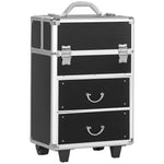 Valise trolley maquillage mallette cosmétique vanity poignée télescopique réglable 36L x 23l x 58H cm alu ABS noir