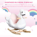 Jouet à bascule cygne à bascule pour enfant de 18 mois et plus fonction musique pieds en bois - blanc et rose