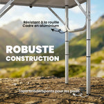 Table pliante aluminium, table de camping pliante, poignée 4 hauteurs réglables avec Rangement 60x40x60cm, blanc