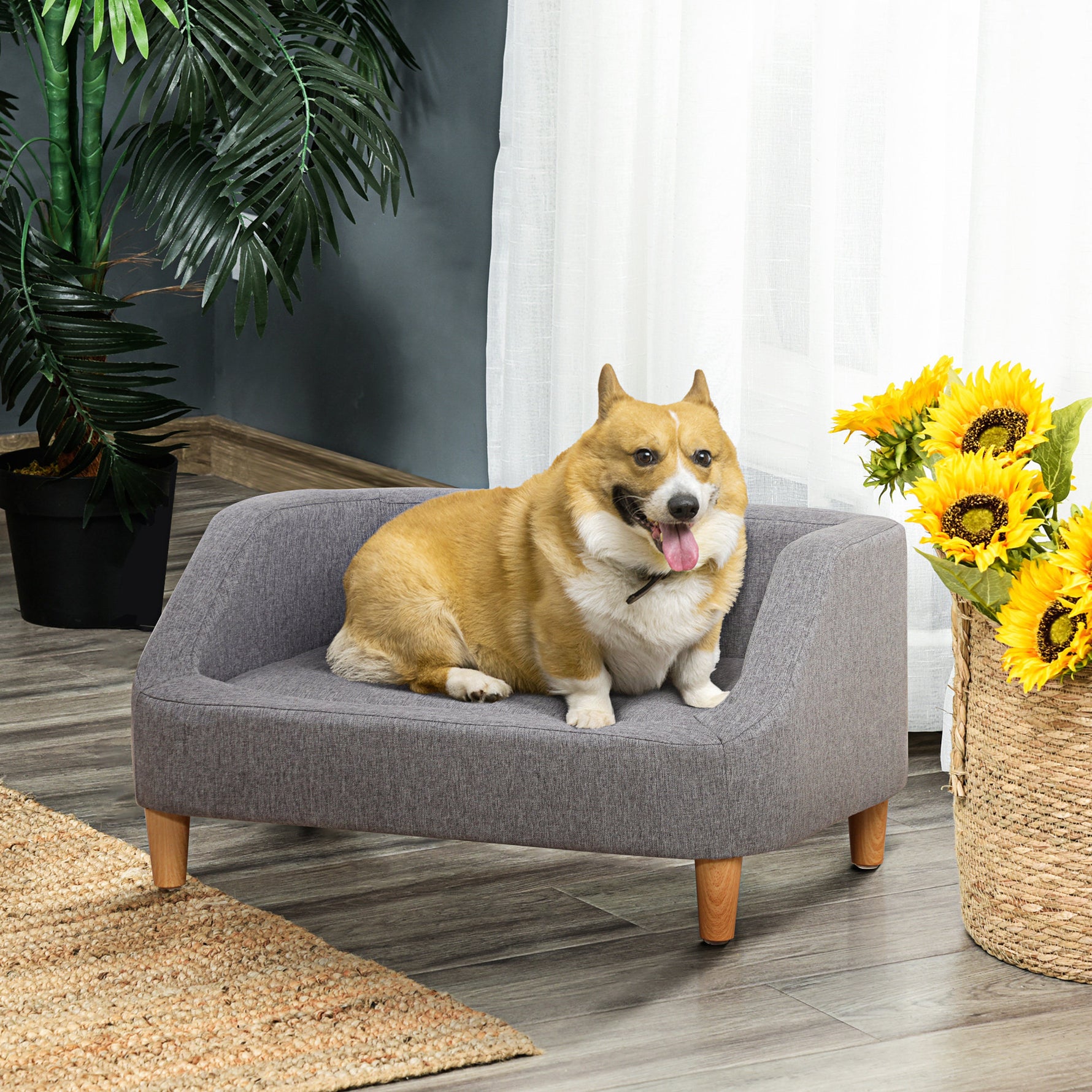 Canapé pour chien lit pour chien animal domestique style scandinave pieds en bois revêtement tissu déhoussable 75 x 55 x 39 cm - gris