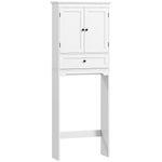 Meuble WC Rangement Dessus de Toilette, Meuble de Toilettes avec 2 Portes, Tiroir et Étagère Réglable, Blanc