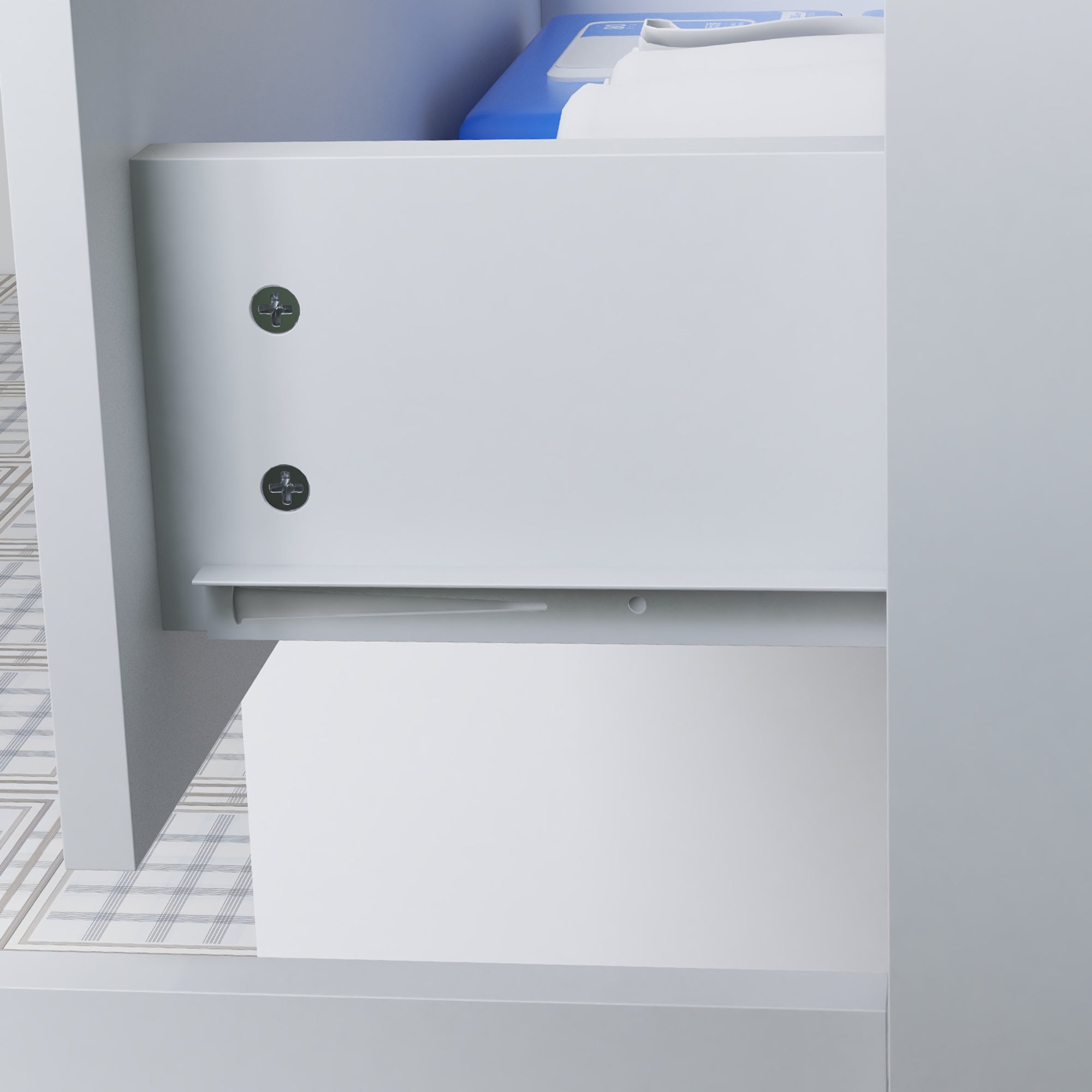 Meuble de rangement pour salle de bain sur pied placard 2 portes 1 tiroir, étagère régable, blanc laqué