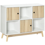 Buffet Salon, Meuble de Rangement 9 Cubes avec 3 Portes et 3 Compartiments Ouverts, Pieds en Bois de Pin, Style Moderne, Buffet Salle à Manger, Cuisine, 96x30x75cm, Blanc et Naturel