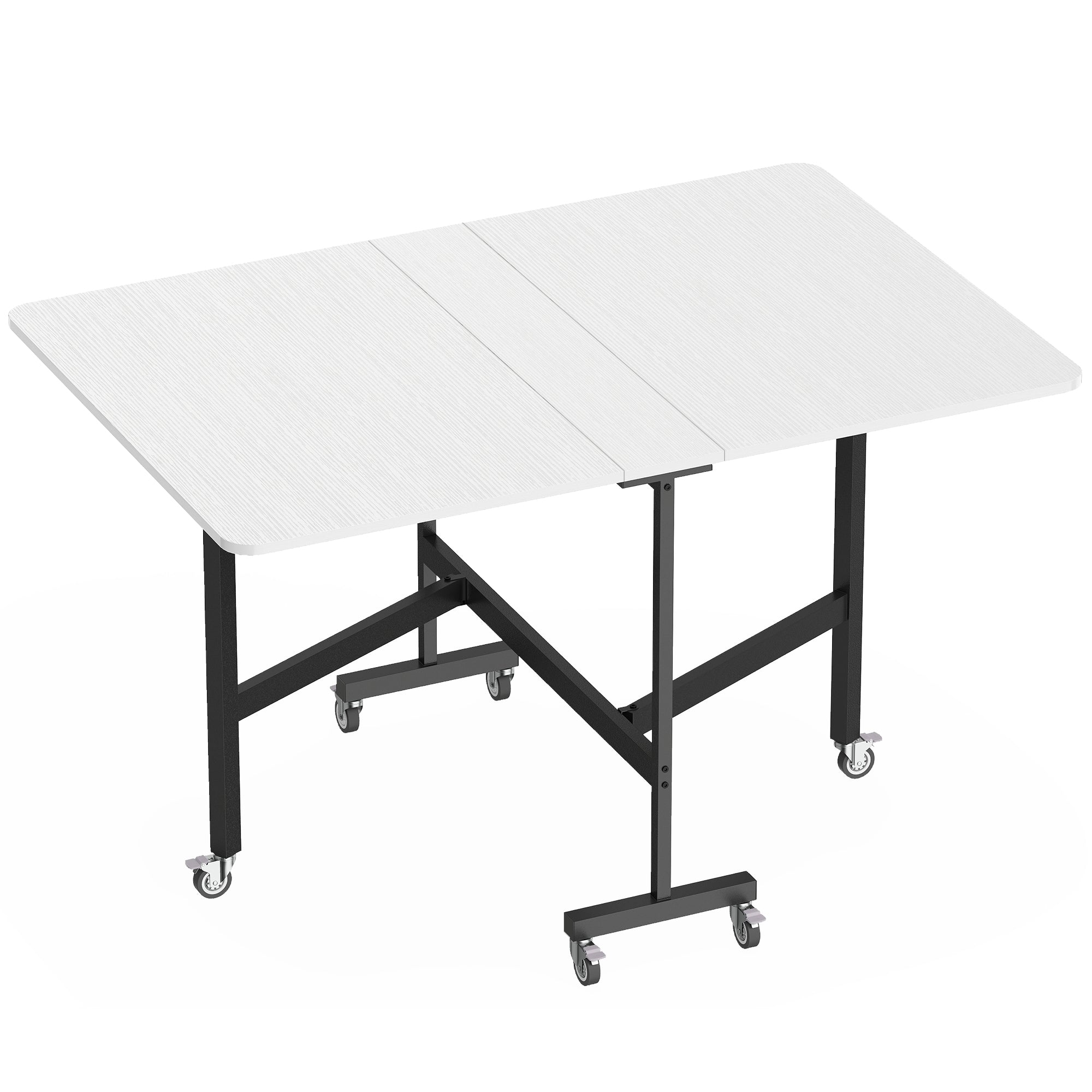 Klappbarer Esstisch auf Rollen für 4-6 Personen, 120 cm, Rollen mit Bremsen, 2 Klappflügel, Industrie-Design, Weiß Schwarz