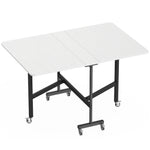 Tavolo da pranzo pieghevole con ruote per 4-6 persone 120 cm, ruote con freni, 2 ante a ribalta, stile industriale, bianco nero