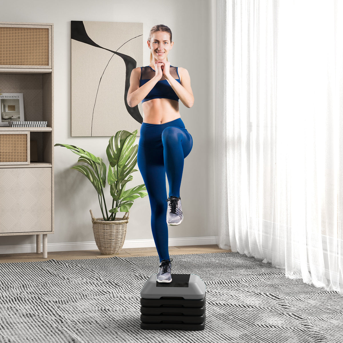 Aerobic Stepper, Marche d'Exercice, 5 Hauteurs Réglables de 10/15/20/25/30 cm, Charge 150 kg, Gris