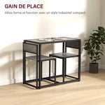 Conjunto de mesa y sillas, mesa de comedor de 3 piezas con 2 sillas apilables, para cocina, salón, hogar, gris
