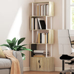 5-tier bookcase, storage unit with shelves and double-door cabinet, 60 x 23.8 x 179.2 cm, natural wood