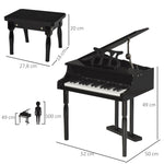 Piano à queue enfant en bois Piano enfant clavier de piano 30 touches - tabouret et pupitre inlus - Instrument de Musique - MDF noir