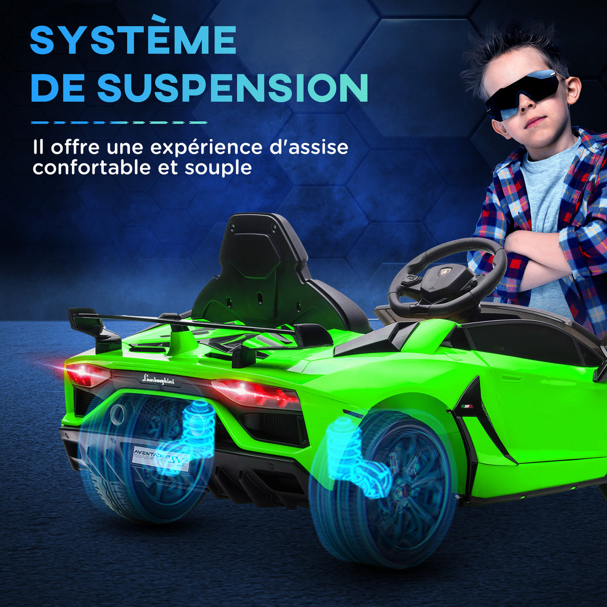 Elektroauto für Kinder, lizenziert Lamborghini Aventador SVJ 12V mit Flügeltüren, Fernbedienung, 3-5 km/h, grün