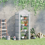 Serre de Jardin PE avec Étagères 4 Niveaux, Serre de Balcon, Bâche Renforcée 140g/m², Châssis en Acier, Porte Zippée Enroulable, pour Légumes et Plantes, Extérieur, 70x50x160cm, Blanc