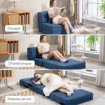 Fauteuil convertible 1 place fauteuil lit pliant, coussin inclus, pour invités, salon, petit espace, charge 120 kg, bleu