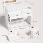 Bureau d'Ordinateur Extensible 100 cm avec 2 Tiroirs, Bureau avec Rangement, Style Moderne, Blanc
