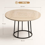 Table à Manger Ronde pour 4 à 6 Personnes, Ø 120 x 75 cm, Table de Cuisine avec Piétement Conique en Métal, Bois Naturel