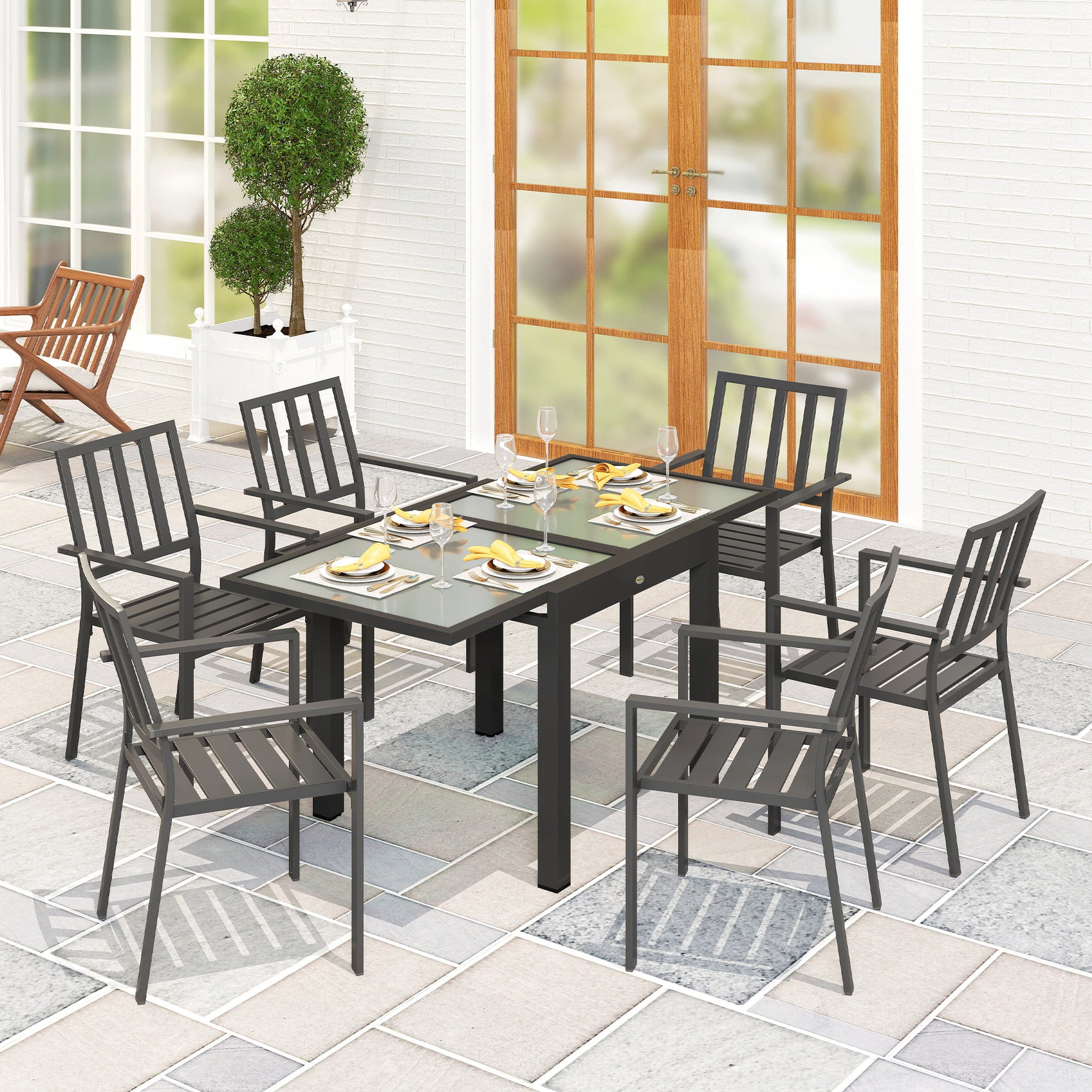 Table Extensible de Jardin Grande Taille dim. dépliées 160 x 80 x 75 cm Aluminium Plateau Verre trempé transparent