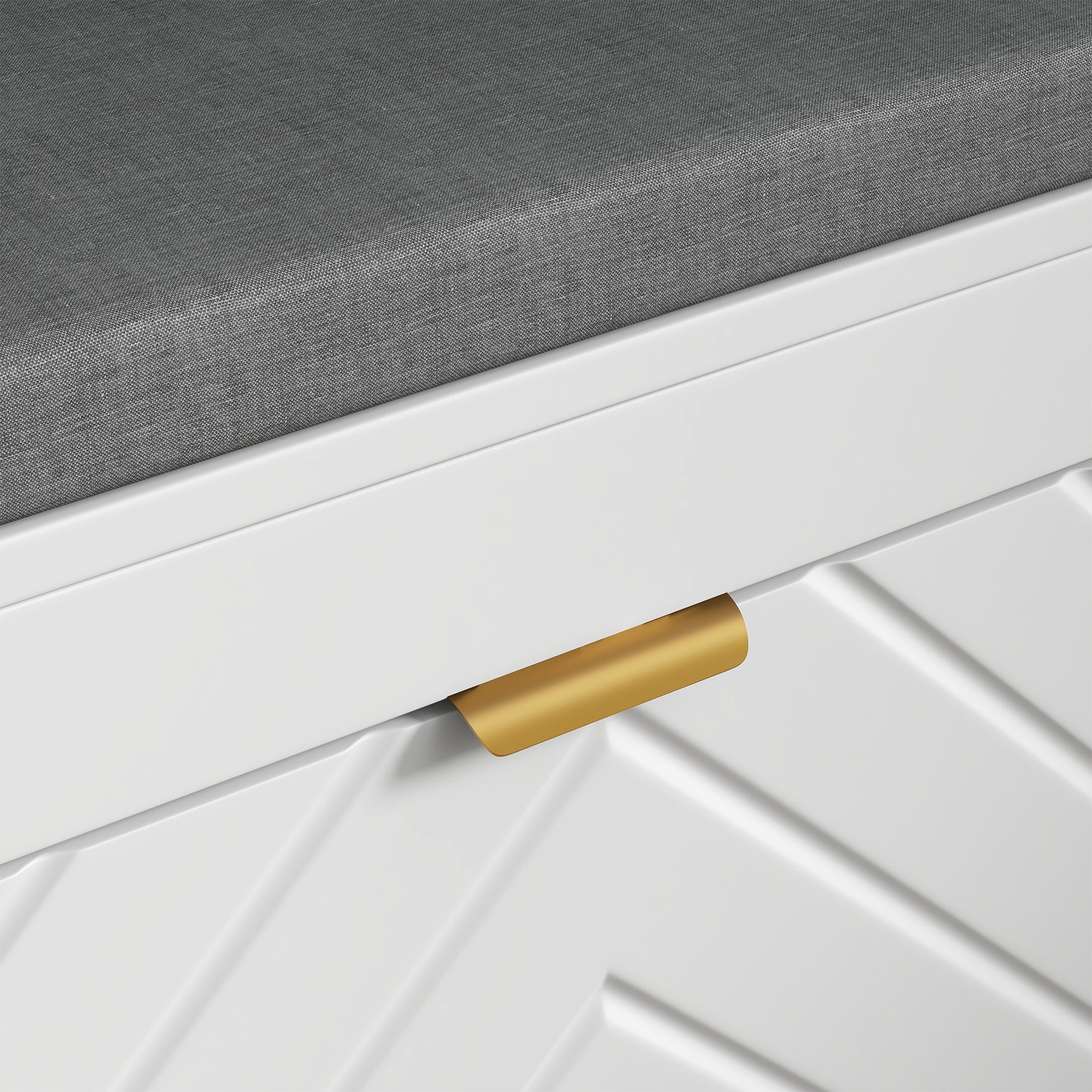 Banc à chaussures, banc de rangement, assise rembourrée, tiroir rabattable, porte avec motif 106 x 24 x 52,5 cm, blanc