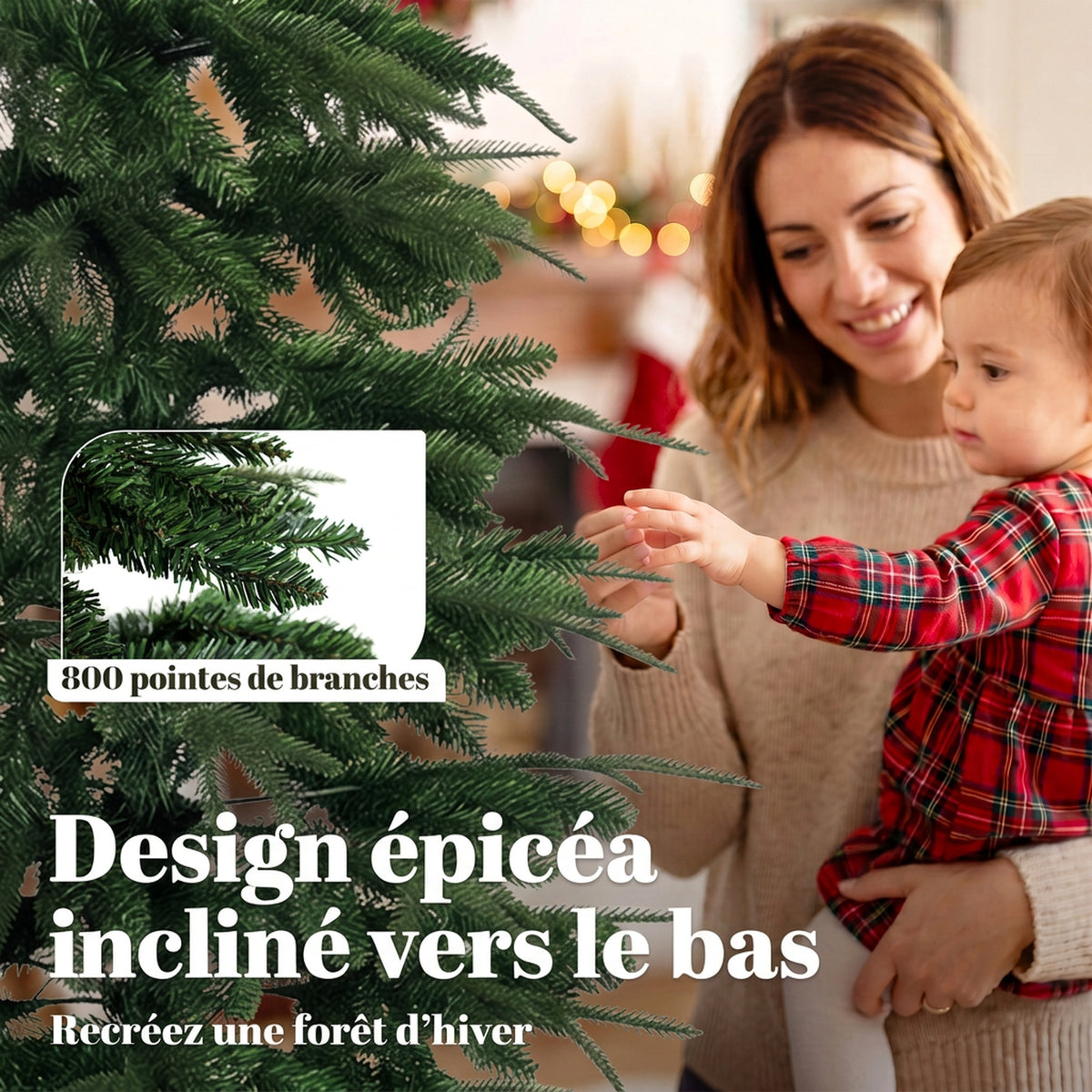 Kunstkerstboom 210 cm, Scharnierende takken van brandvertragend PE en PVC, Inklapbare stalen standaard, Groen