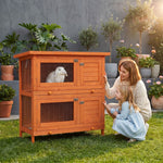 Clapier à lapin cage à lapin double niveau plateaux coulissants 4 portes verrouillables toit ouvrant 90L x 45l x 90H cm