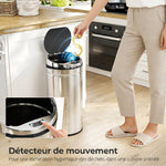 Poubelle à capteur de mouvement ouverture automatique 1 bac de 42 L en acier inoxydable noir et argent