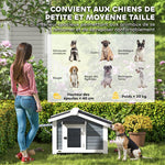 Niche pour Chien Extérieur Abri Jardin Surélevé Plancher Amovible Auvent de Porte et Toit Imperméable 98x76x69,5cm Gris