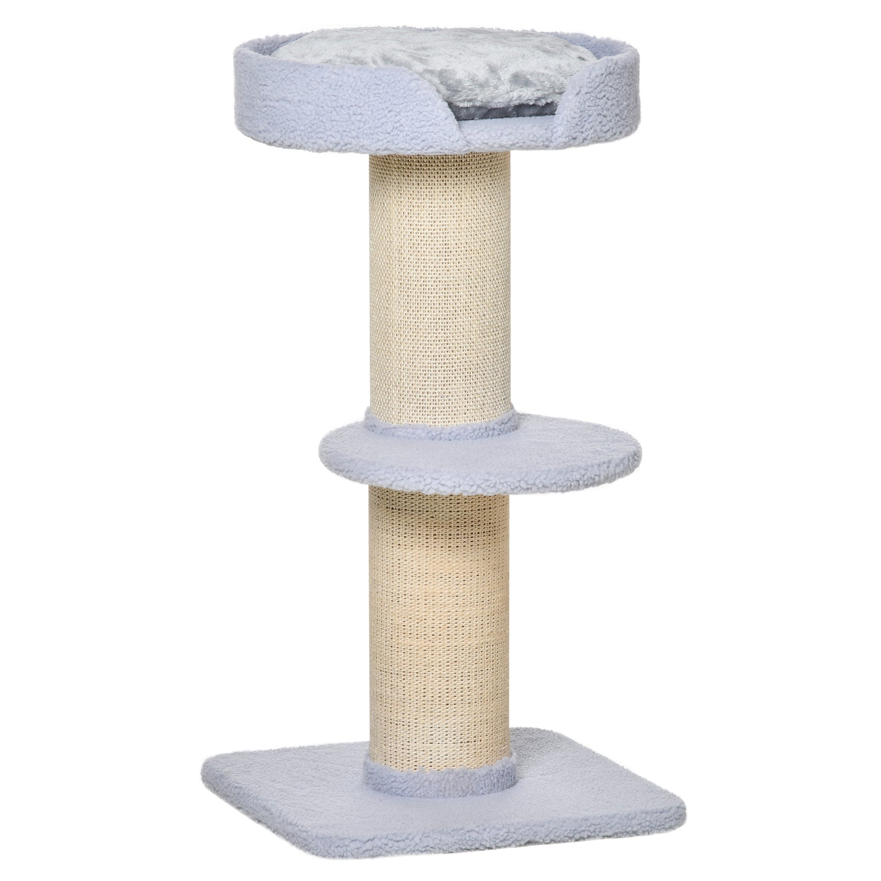Arbre à chat avec griffoir centre d'activités 2 plateformes coussin bleu clair