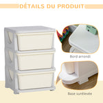 Organisateur de jouets pour enfants avec tiroirs à 3 niveaux, boîtes de rangement en plastique, 37 x 37 x 56,5 cm, crème