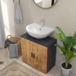 Meuble sous vasque lavabo meuble de salle de bain 2 portes avec étagère 60 x 30 x 60 cm gris anthracite et aspect bois
