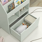 Bibliothèque étagère Multi-Rangement 3 étagères 2 niches Grand tiroir en bois Vert clair