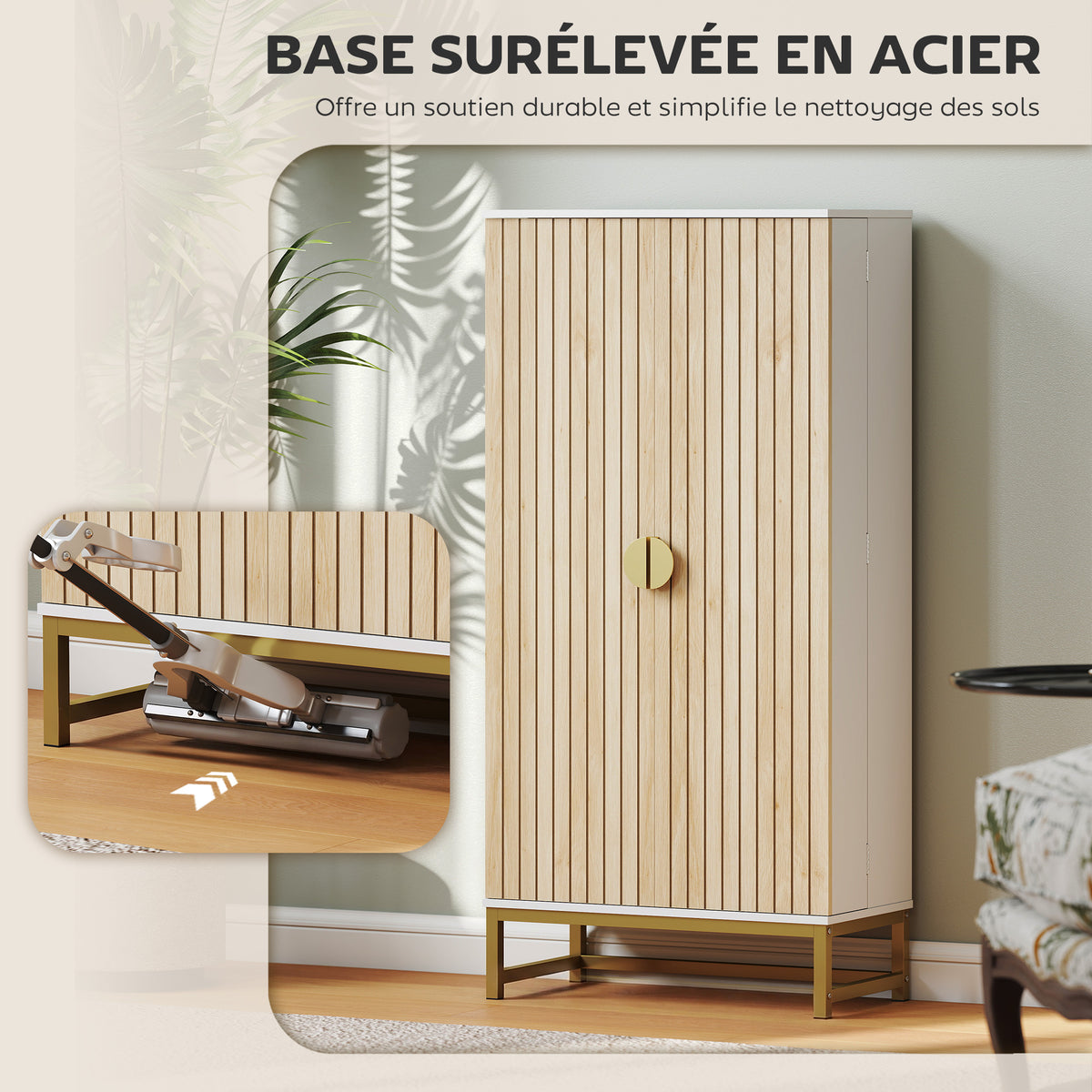 Armoire de cuisine meuble cuisine rangement avec 12 étagères à portes, étagères ajustables, 58x29x119,5cm, blanc