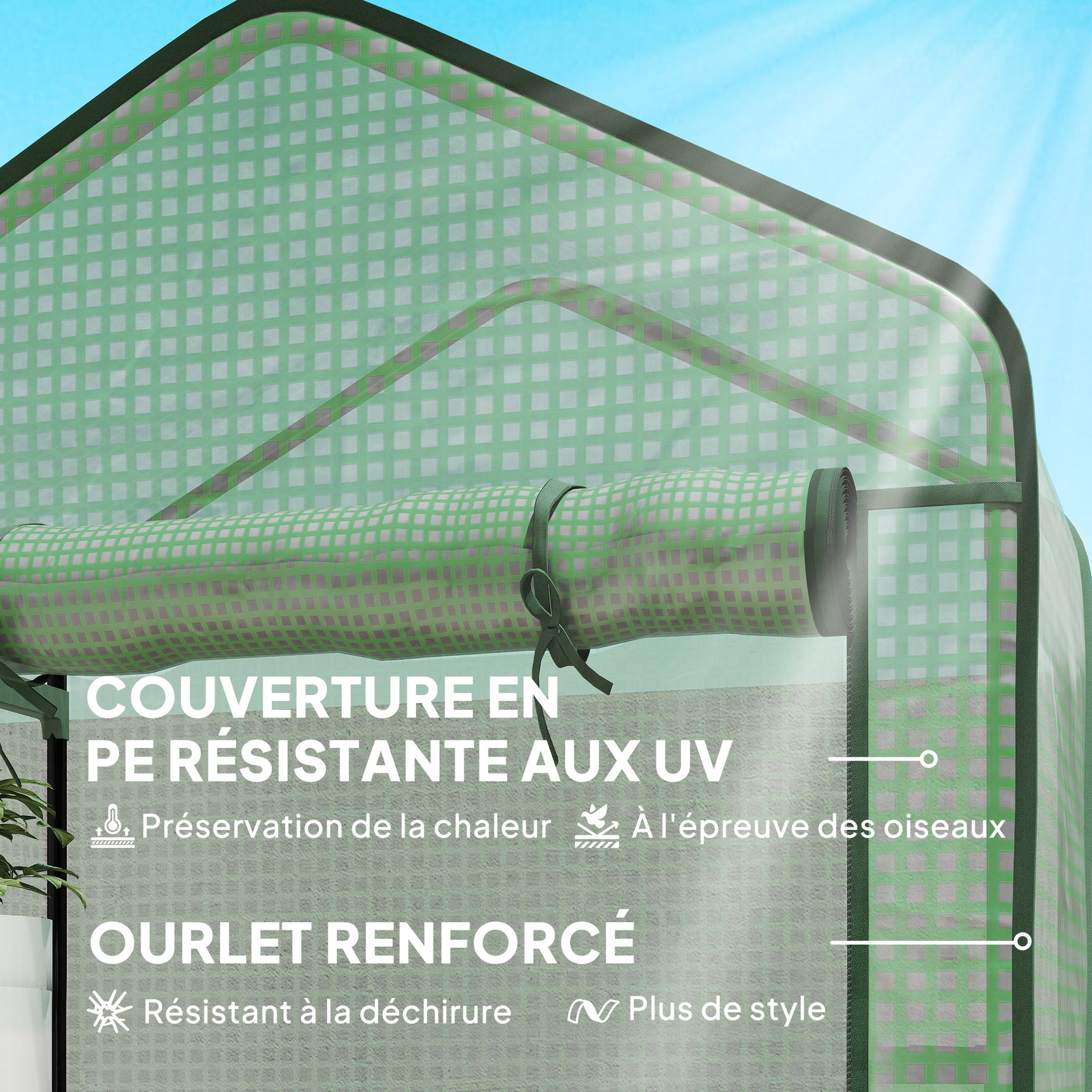 Serre de jardin Serre 5 niveaux avec 1 porte enroulable, Bâche en PE Renforcée Résistante dim. 90L x 49l x 193H cm