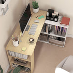 Bureau d'angle bureau informatique modulable bibliothèque intégrée + étagère 3 niveaux blanc et bois naturel