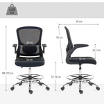 Chaise bureau ergonomique, chaise de dessin, support lombaire 4D, accoudoirs relevables, 60 x 60 x 108-132 cm, noir