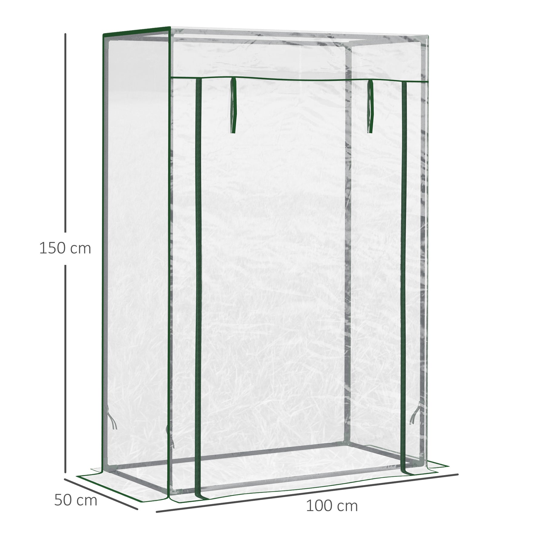 Serre de jardin, serre de balcon, bâche renforcée PVC, châssis en acier, porte zippée enroulable, pour légumes plantes fleurs en toutes saisons intérieur et extérieur, 100 x 50 x 150 cm blanc