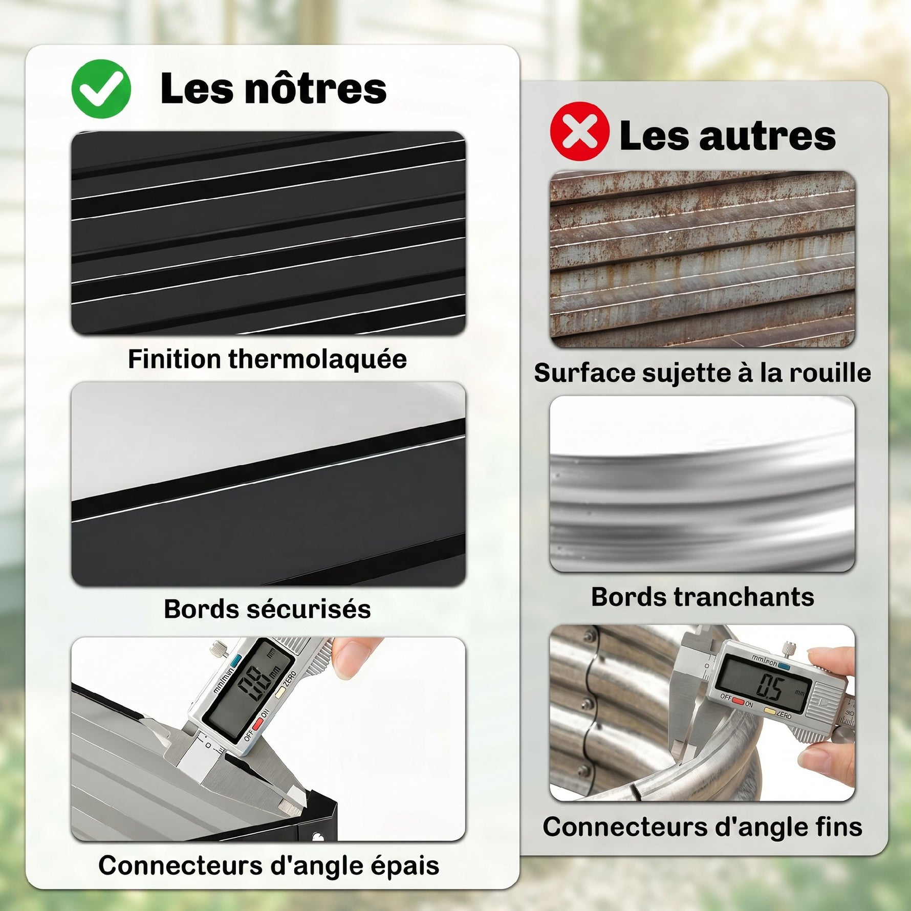 Carré potager de jardin acier galvanisée 120 x 120 x 30 cm gris