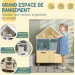 Bibliothèque enfants meuble de rangement enfants 3 niveaux avec deux tiroirs forme de maison 63,7 x 29,7 x 89 cm blanc