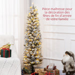 Sapin de Noël artificiel 150 cm avec éclairage LED blanc chaud, 263 branches enneigées, base en métal, réaliste et fin