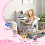 Bureau enfant avec chaise ergonomique avec clavier coulissant tiroir niches et étagères ouvertes 90 x 45 x 90 cm blanc