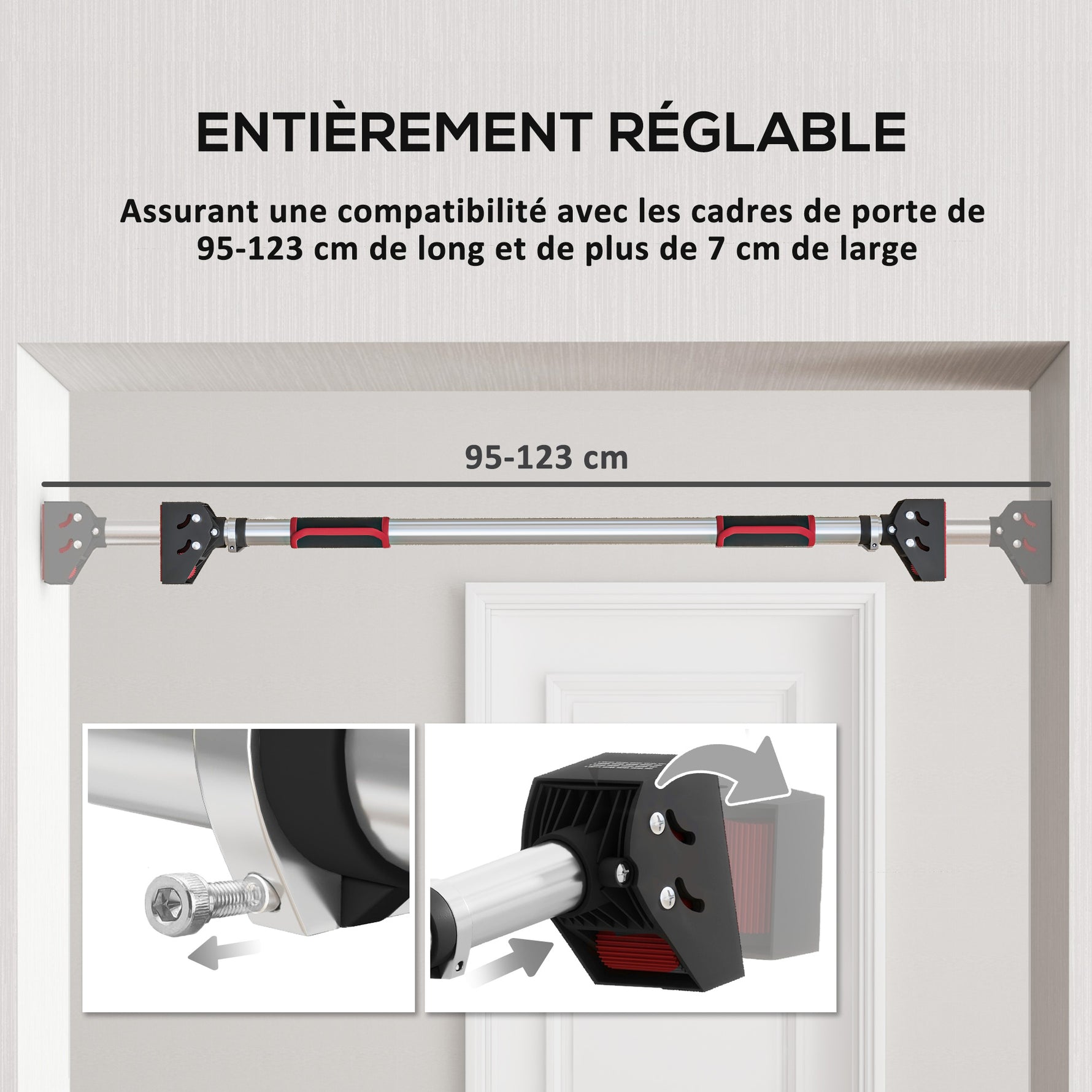Barre de traction pour porte, barre de musculation pour cadres de porte sans vis - longueur ajustable (92-124cm)