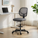 Chaise bureau ergonomique, fauteuil de bureau avec repose-pieds, chaise à dessin en maille, hauteur réglable, gris foncé